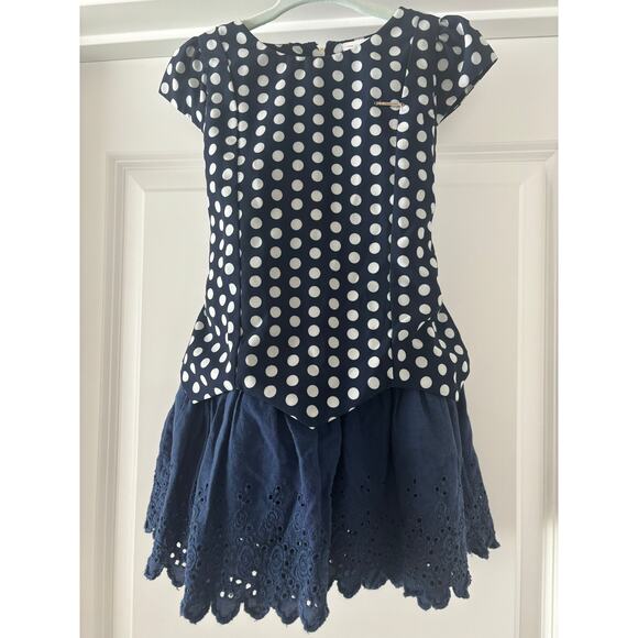 Peppermint Navy and White Polka Dot Dress Size 2/3 EUC - Picture 1 of 4